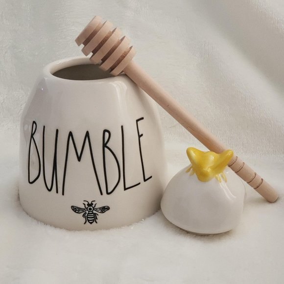 Rae Dunn Ceramic Honey Pot & Dripper -  "Bumble" - Picture 3 of 5